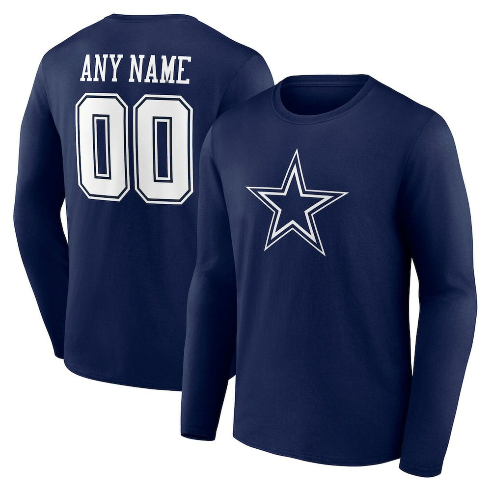Dallas Cowboys Team Authentic Personalized Name & Number Long Sleeve T-Shirt - Navy sale