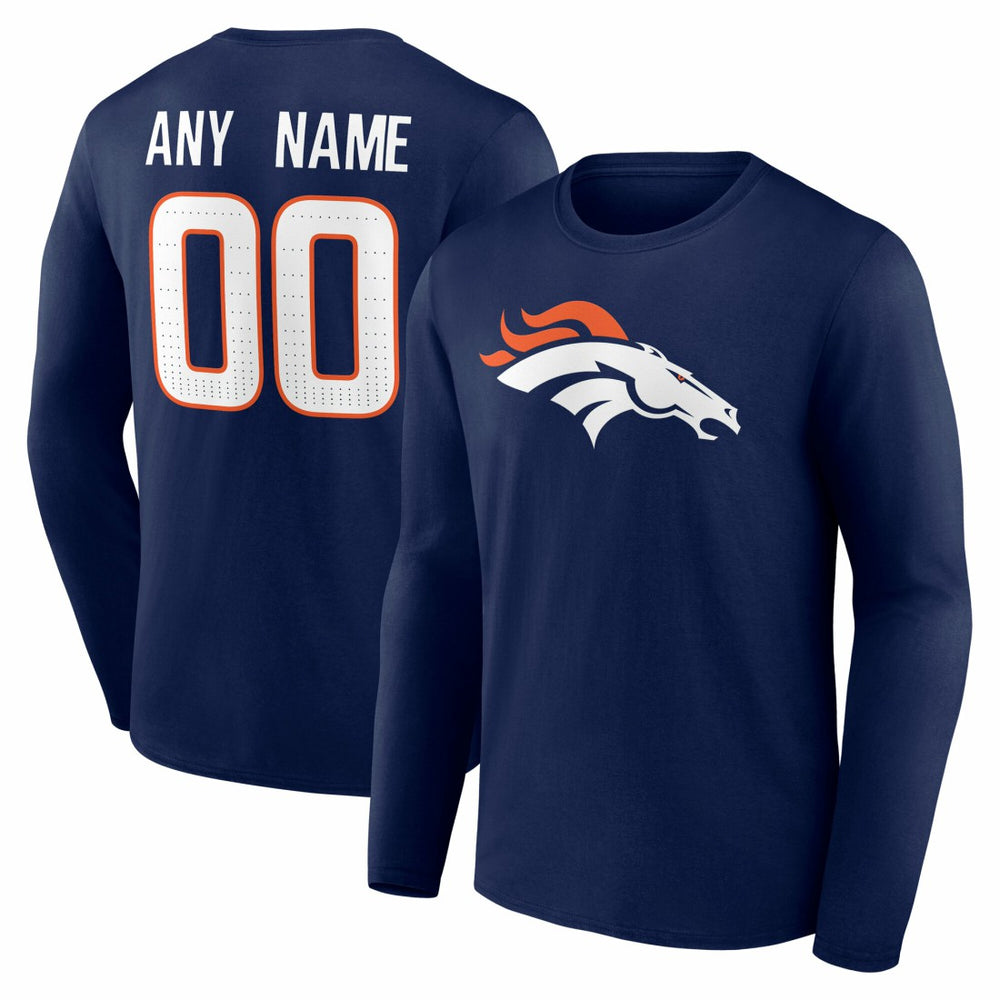 Denver Broncos Team Authentic Personalized Name & Number Long Sleeve T-Shirt - Navy on sale