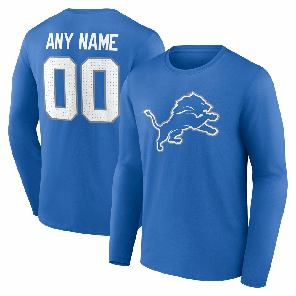Detroit Lions Team Authentic Personalized Name & Number Long Sleeve T-Shirt - Blue sale