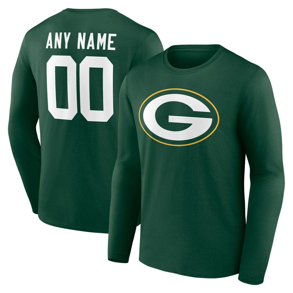 Green Bay Packers Team Authentic Personalized Name & Number Long Sleeve T-Shirt - Green on sale