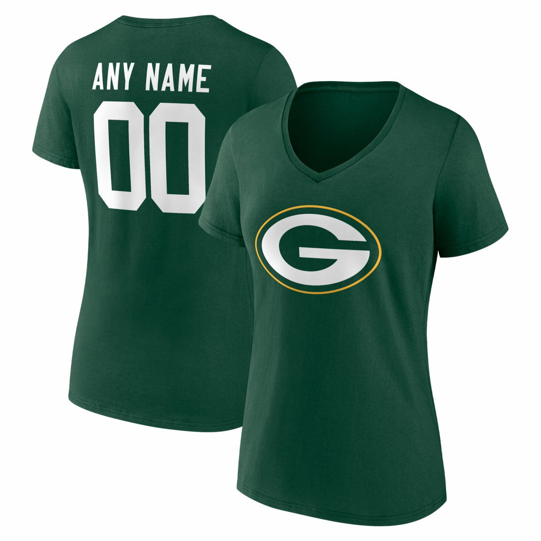 Green Bay Packers Women's Team Authentic Personalized Name & Number V-Neck T-Shirt - Green for sale