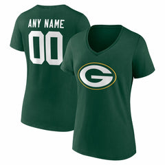 Green Bay Packers Women's Team Authentic Personalized Name & Number V-Neck T-Shirt - Green for sale