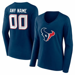 Houston Texans Women's Team Authentic Personalized Name & Number Long Sleeve V-Neck T-Shirt - Navy sale