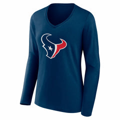 Houston Texans Women's Team Authentic Personalized Name & Number Long Sleeve V-Neck T-Shirt - Navy sale