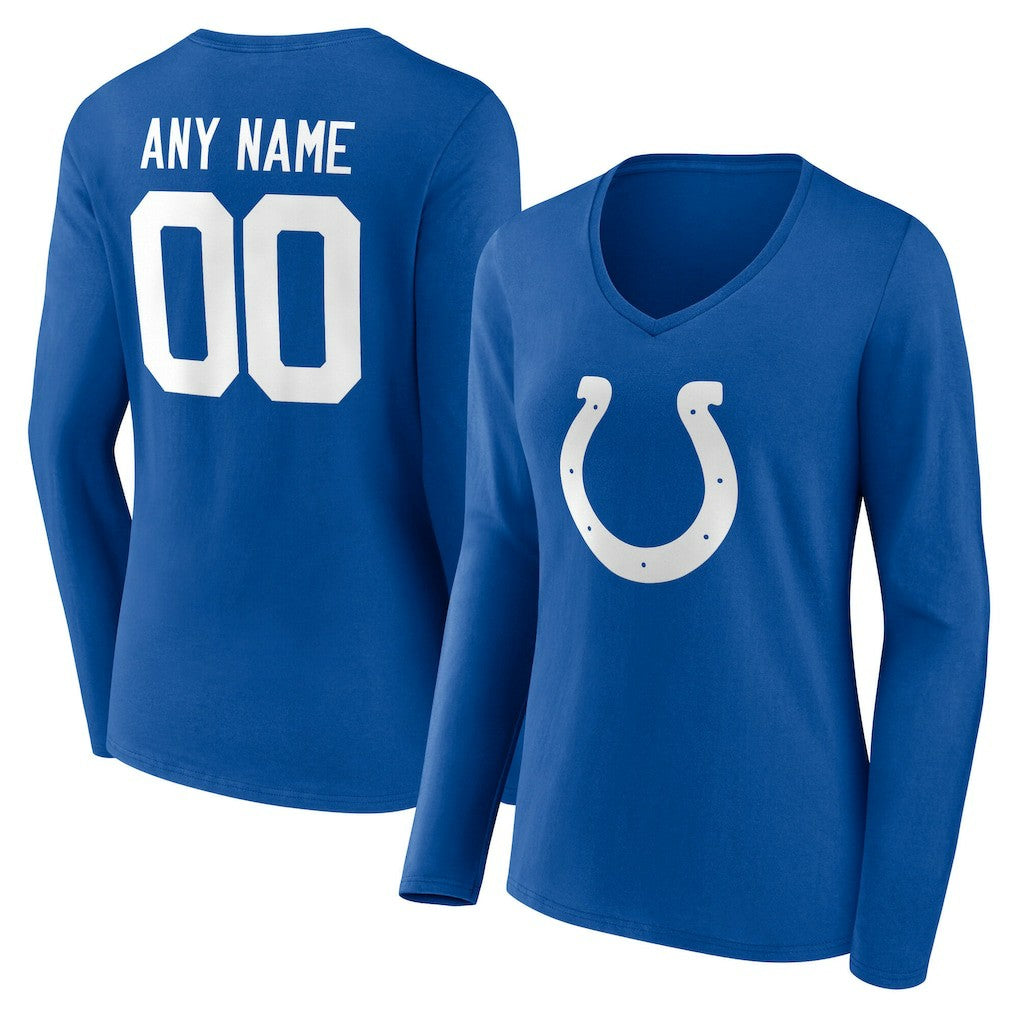 Indianapolis Colts Women's Team Authentic Personalized Name & Number Long Sleeve V-Neck T-Shirt - Royal sale