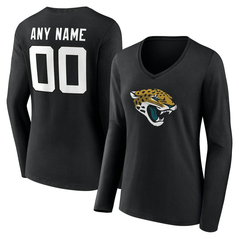 Jacksonville Jaguars Women's Team Authentic Personalized Name & Number Long Sleeve V-Neck T-Shirt - Black discount