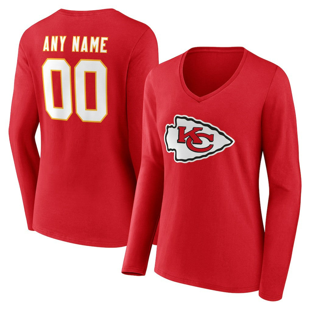 Kansas City Chiefs Women's Team Authentic Personalized Name & Number Long Sleeve V-Neck T-Shirt - Red online