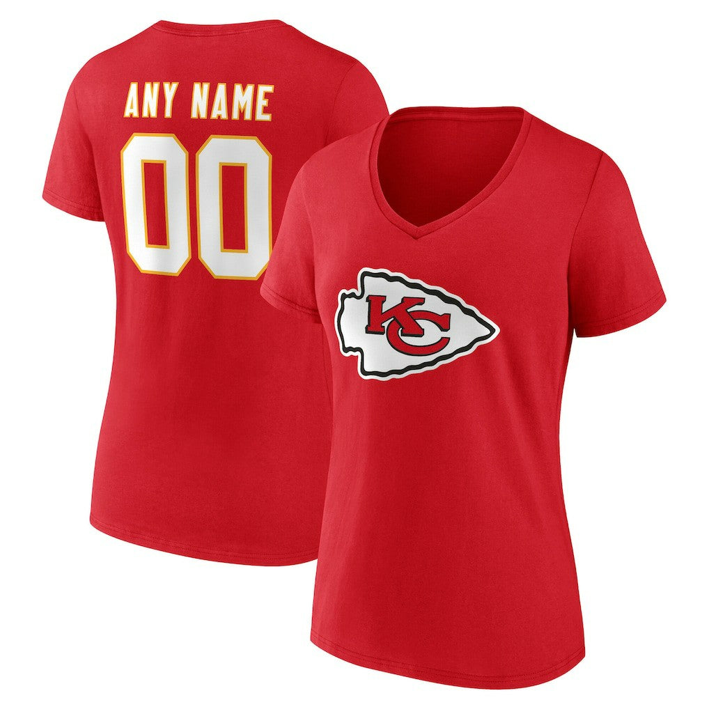 Kansas City Chiefs Women's Team Authentic Personalized Name & Number V-Neck T-Shirt - Red sale