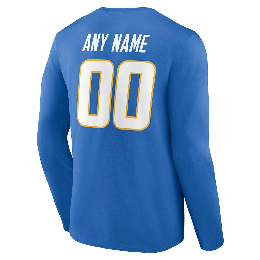 Los Angeles Chargers Team Authentic Personalized Name & Number Long Sleeve T-Shirt - Powder Blue on sale
