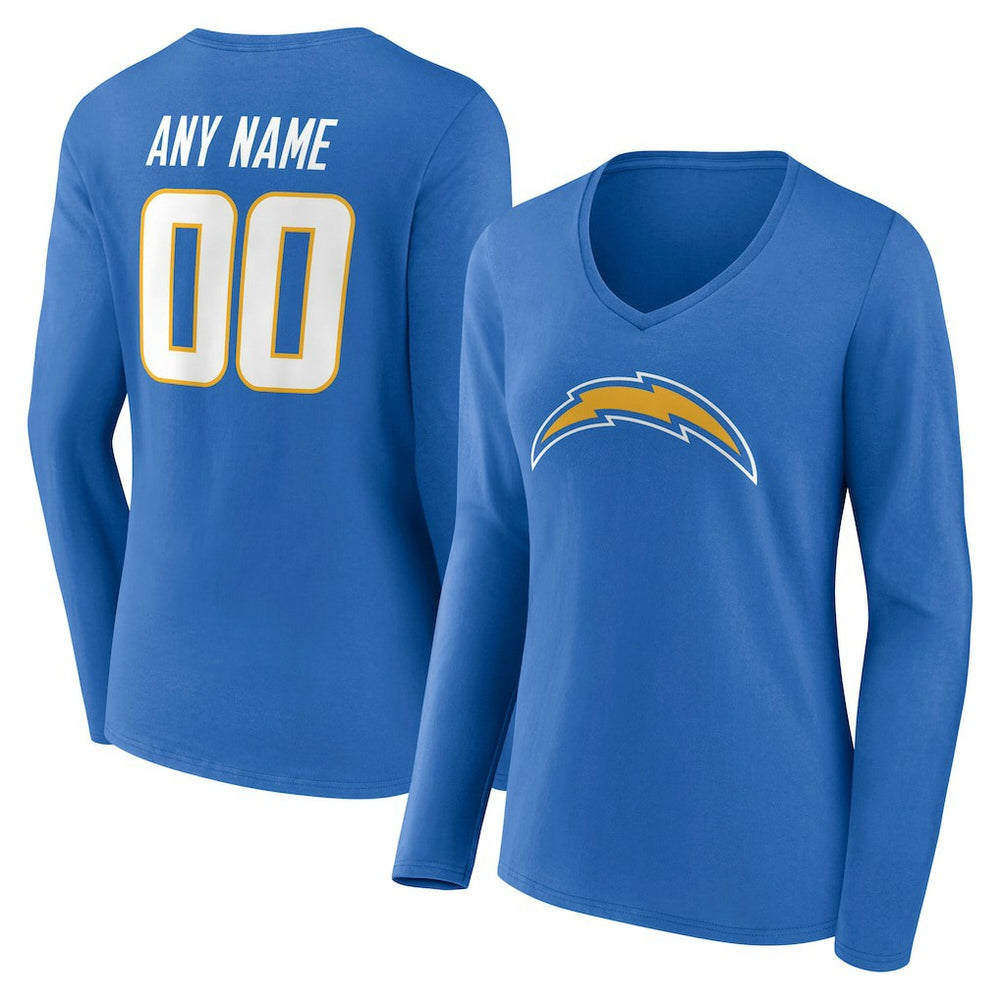 Los Angeles Chargers Women's Team Authentic Personalized Name & Number Long Sleeve V-Neck T-Shirt - Powder Blue outlet