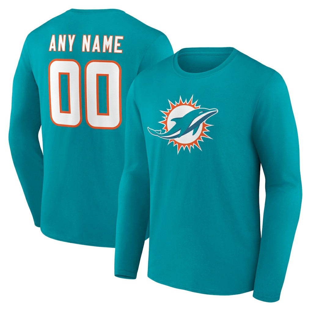 Miami Dolphins Team Authentic Personalized Name & Number Long Sleeve T-Shirt - Aqua online
