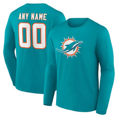 Miami Dolphins Team Authentic Personalized Name & Number Long Sleeve T-Shirt - Aqua online