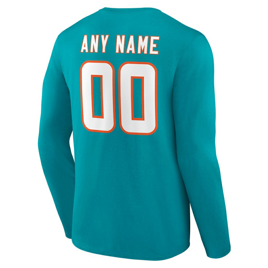 Miami Dolphins Team Authentic Personalized Name & Number Long Sleeve T-Shirt - Aqua online