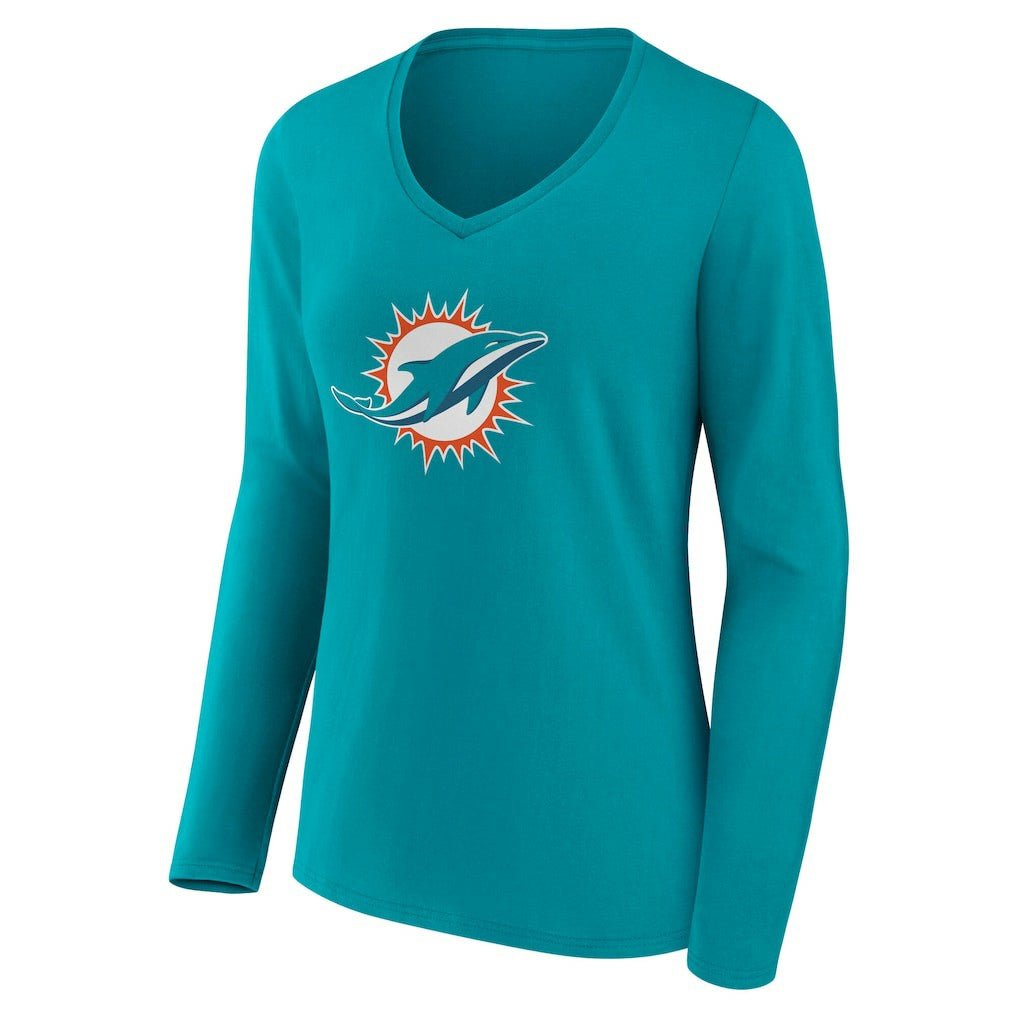Miami Dolphins Women's Team Authentic Personalized Name & Number Long Sleeve V-Neck T-Shirt - Aqua discount