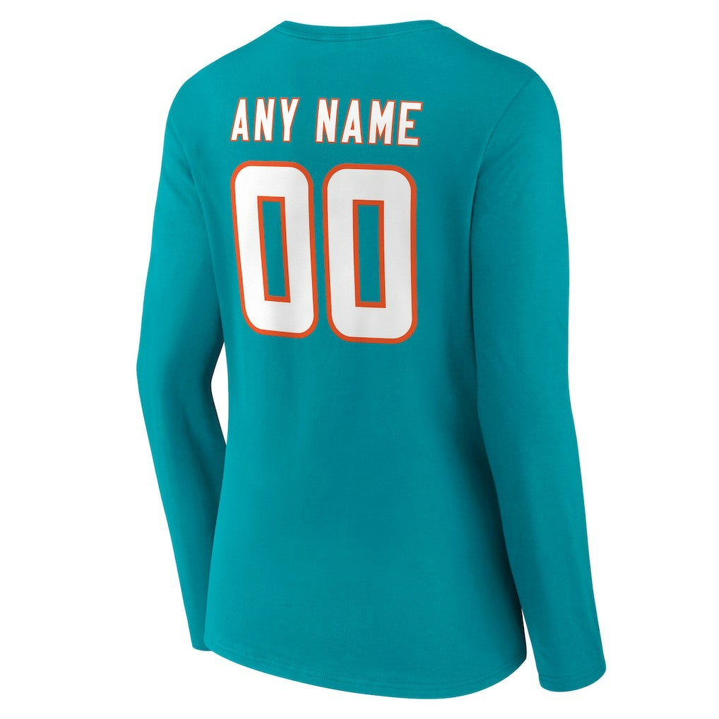 Miami Dolphins Women's Team Authentic Personalized Name & Number Long Sleeve V-Neck T-Shirt - Aqua discount