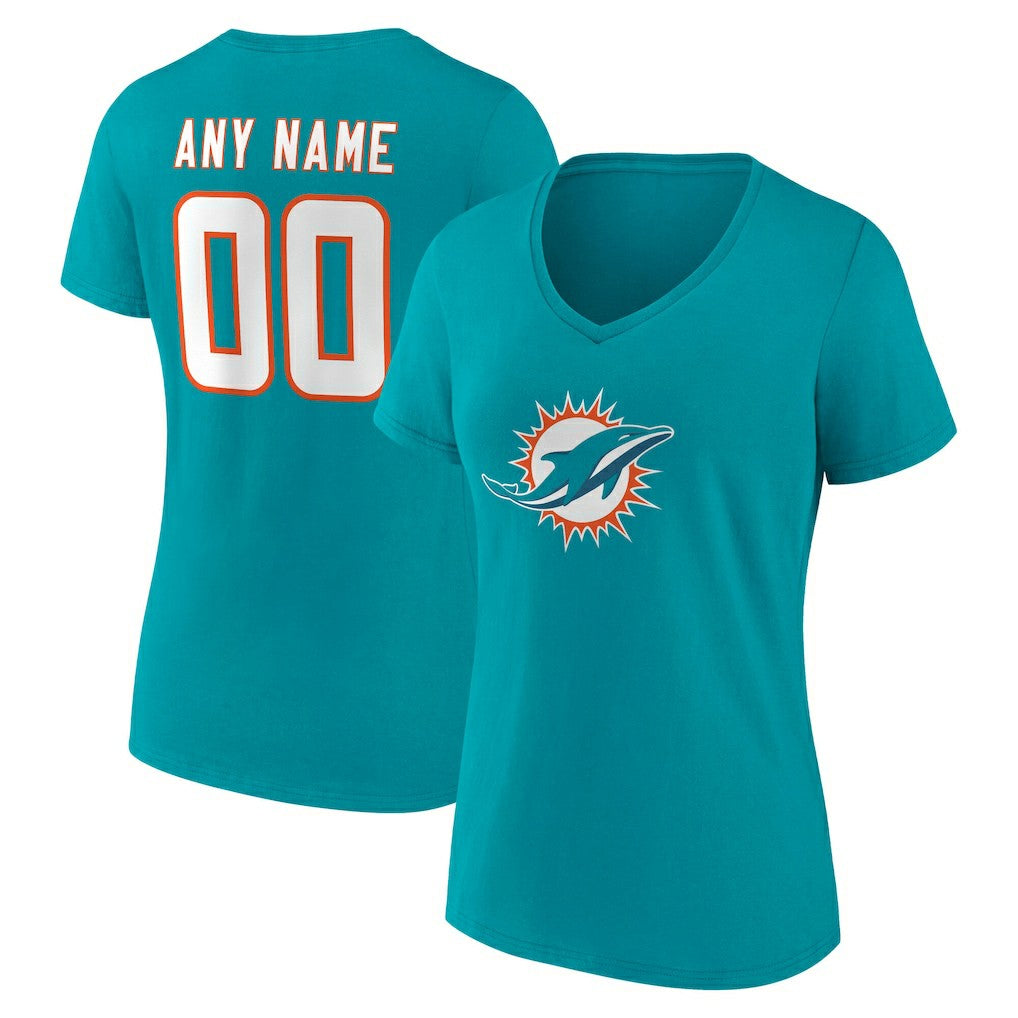 Miami Dolphins Women's Team Authentic Personalized Name & Number V-Neck T-Shirt - Aqua outlet
