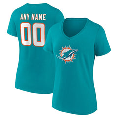 Miami Dolphins Women's Team Authentic Personalized Name & Number V-Neck T-Shirt - Aqua outlet