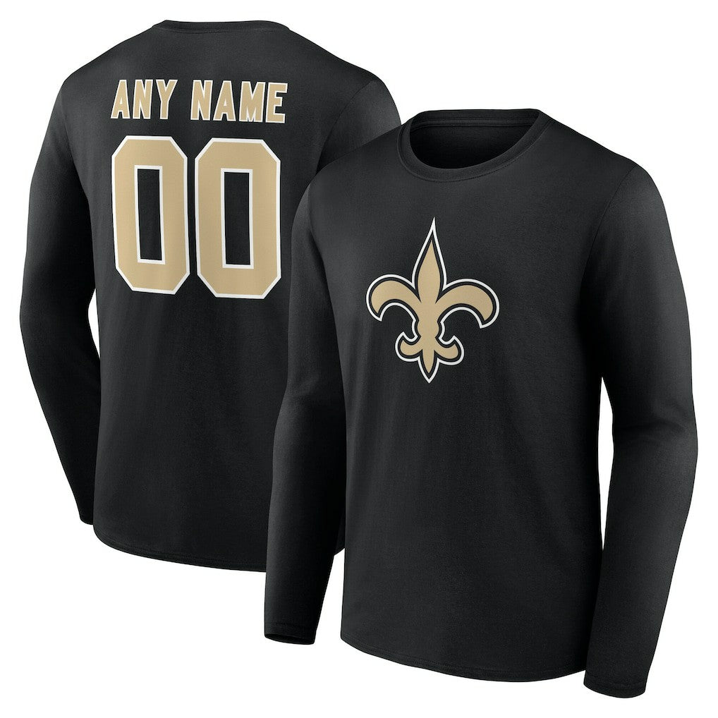 New Orleans Saints Team Authentic Personalized Name & Number Long Sleeve T-Shirt - Black on sale
