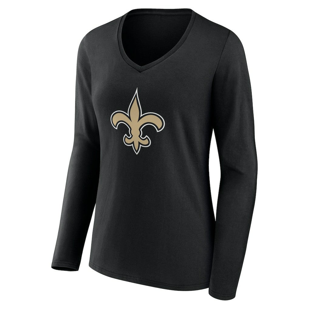New Orleans Saints Women's Team Authentic Personalized Name & Number Long Sleeve V-Neck T-Shirt - Black on sale