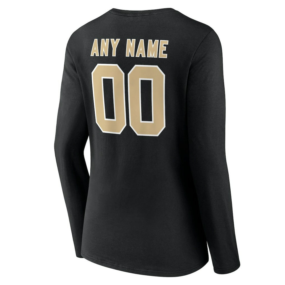 New Orleans Saints Women's Team Authentic Personalized Name & Number Long Sleeve V-Neck T-Shirt - Black on sale
