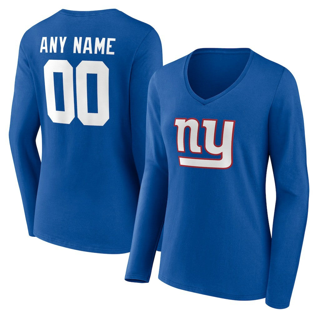 New York Giants Women's Team Authentic Personalized Name & Number Long Sleeve V-Neck T-Shirt - Royal discount