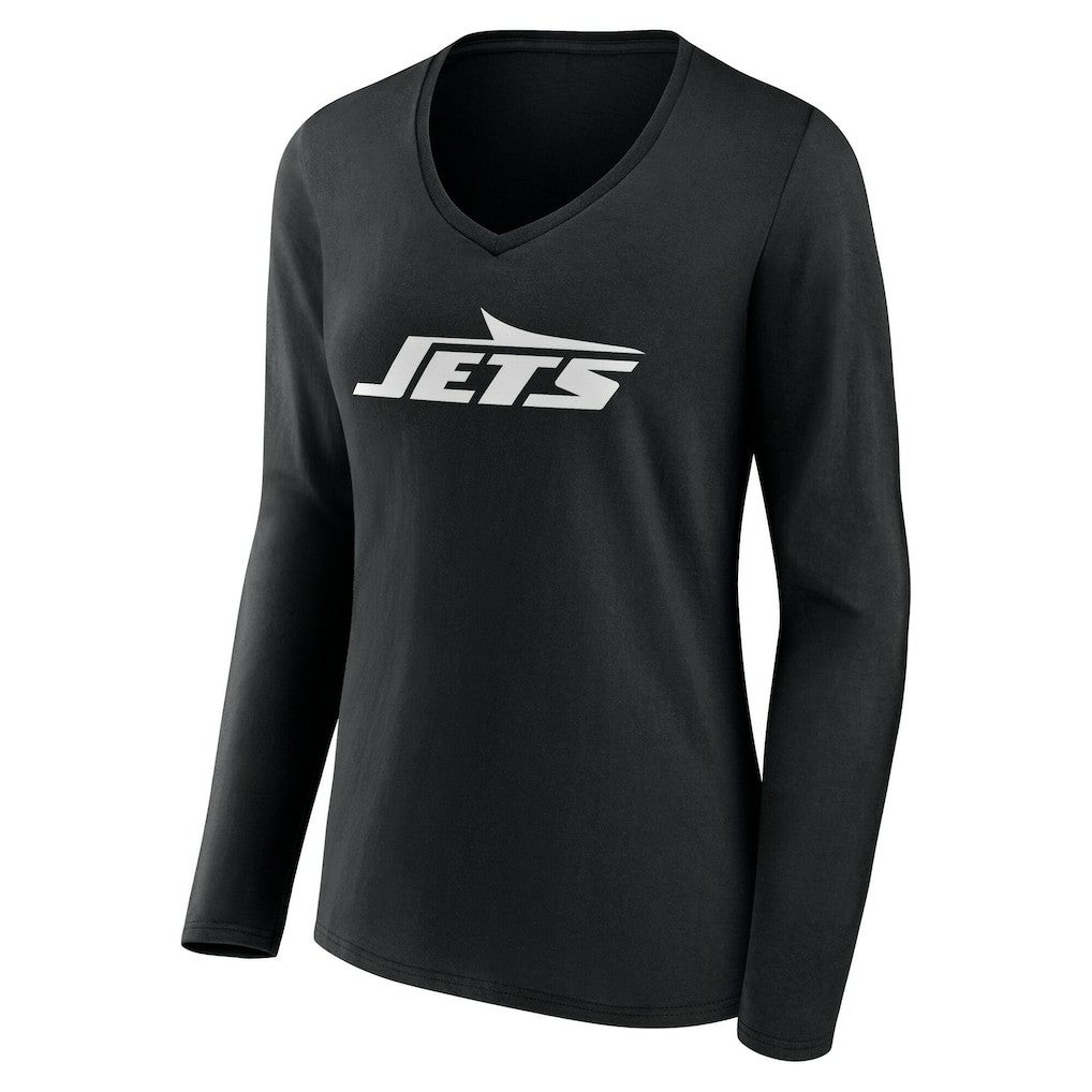 New York Jets Women's Team Authentic Personalized Name & Number Long Sleeve V-Neck T-Shirt - Black discount