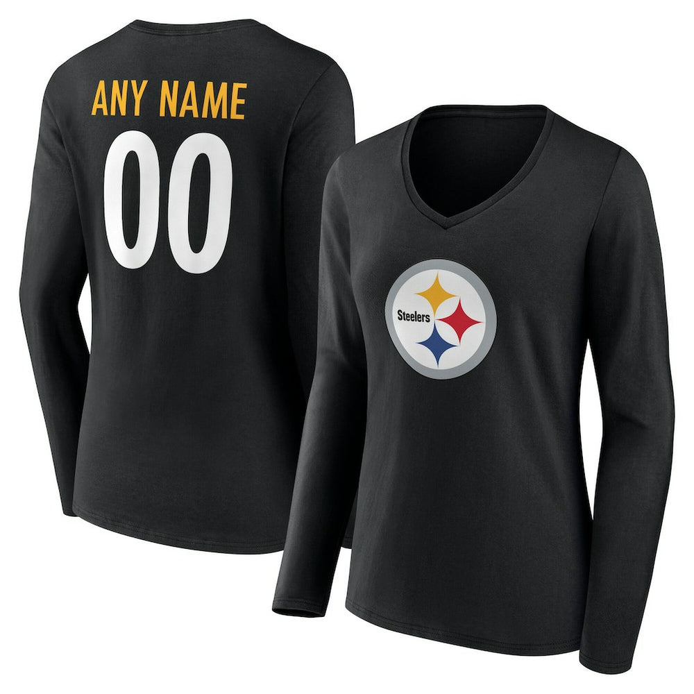 Pittsburgh Steelers Women's Team Authentic Personalized Name & Number Long Sleeve V-Neck T-Shirt - Black online