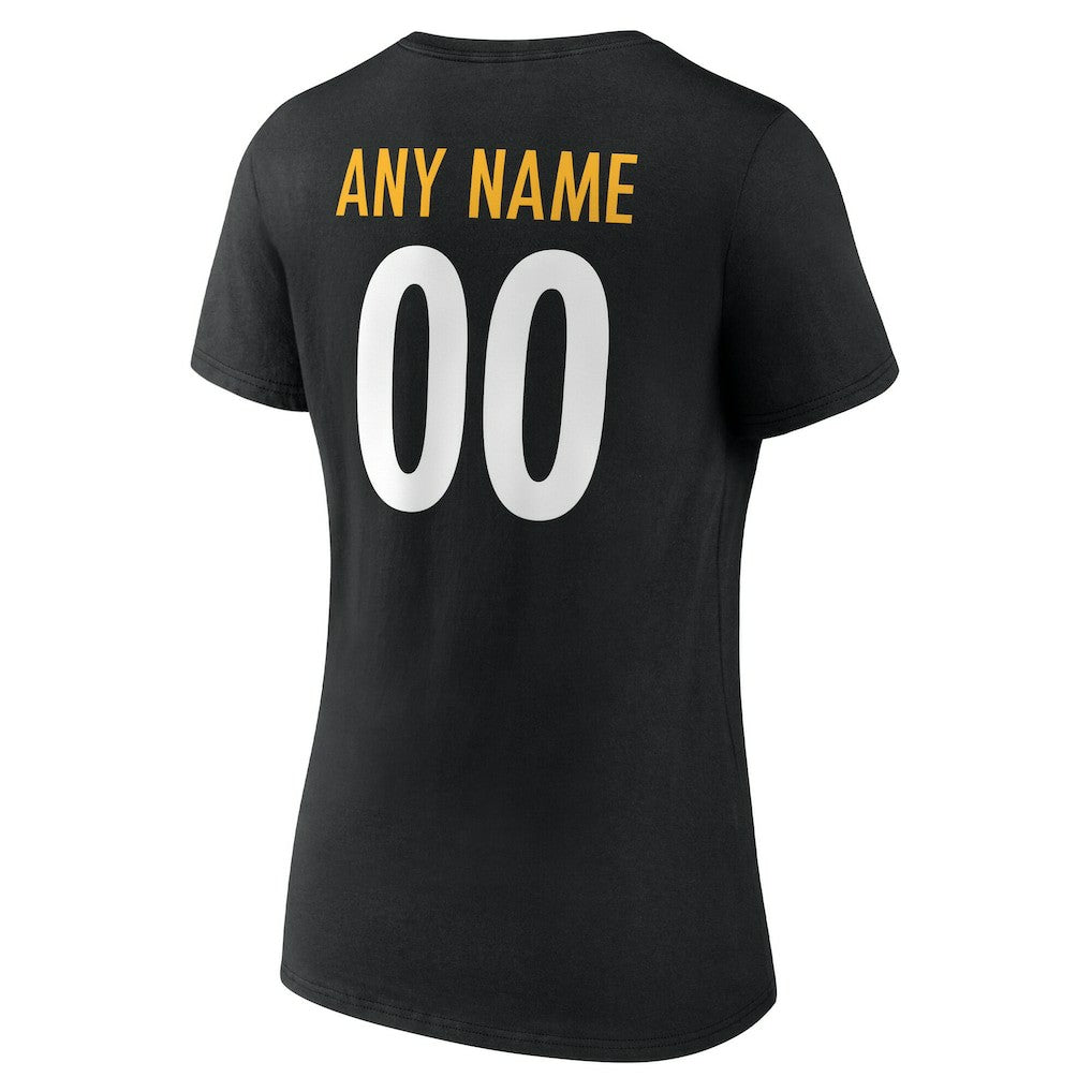 Pittsburgh Steelers Women's Team Authentic Personalized Name & Number V-Neck T-Shirt - Black outlet
