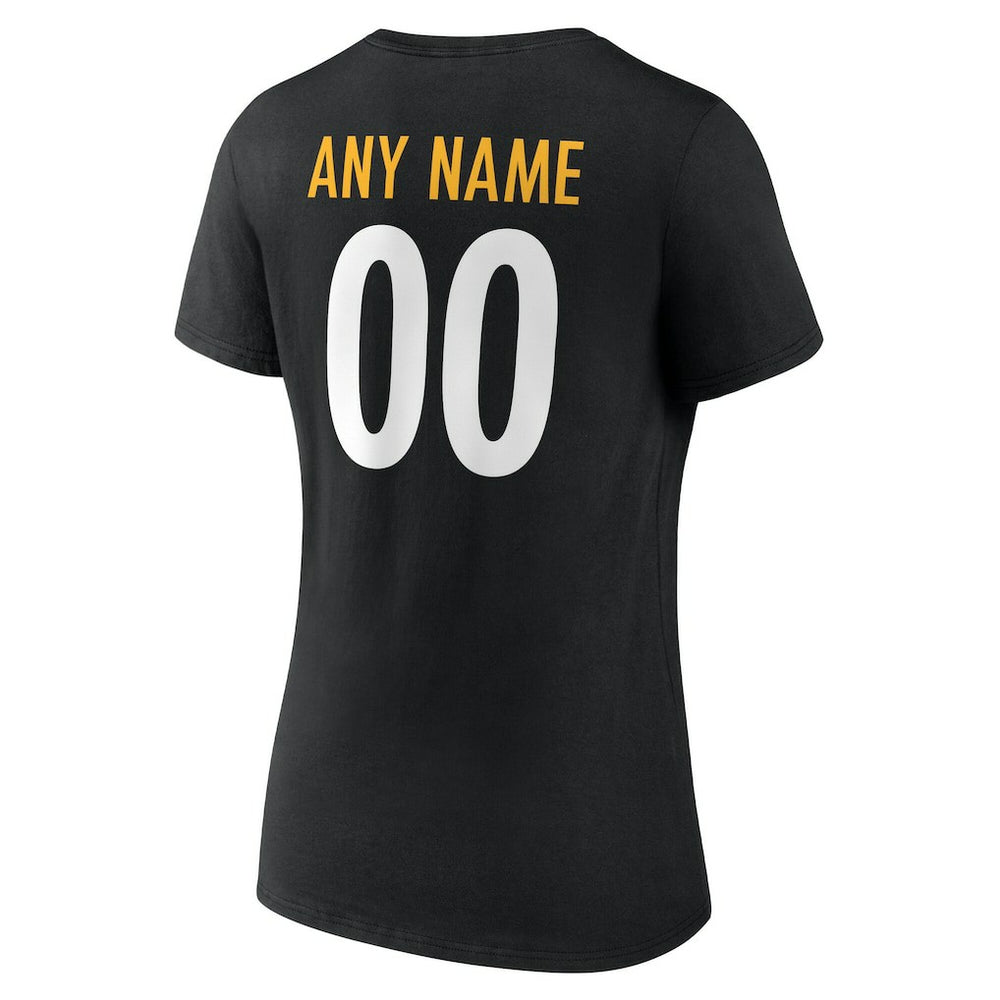 Pittsburgh Steelers Women's Team Authentic Personalized Name & Number V-Neck T-Shirt - Black outlet