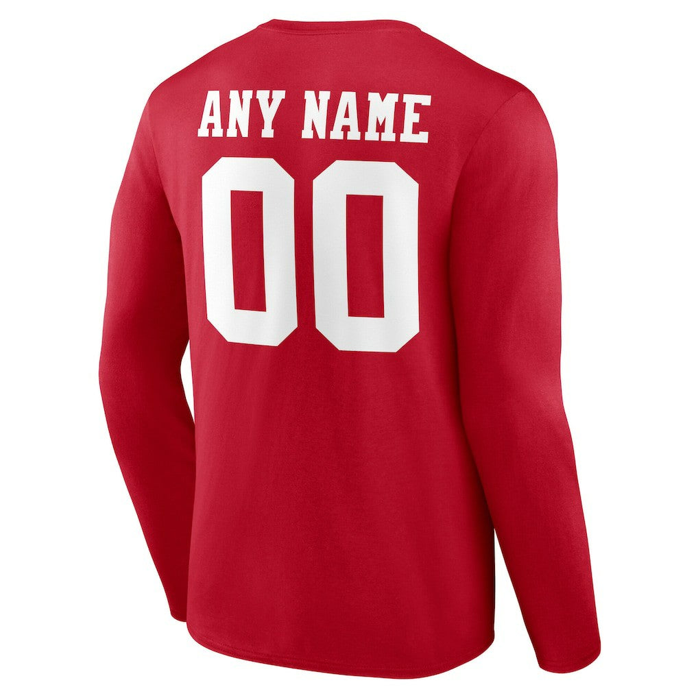 San Francisco 49ers Team Authentic Personalized Name & Number Long Sleeve T-Shirt - Scarlet discount