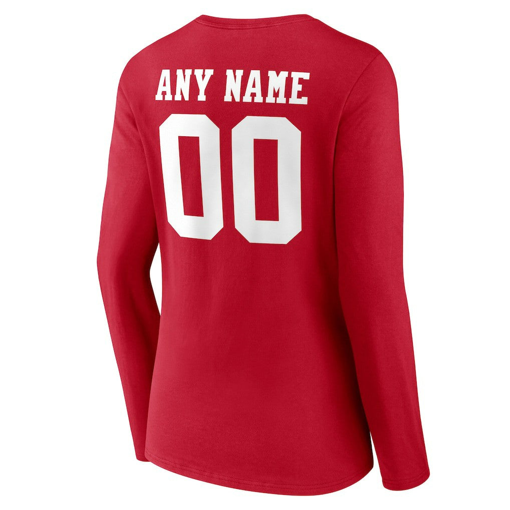 San Francisco 49ers Women's Team Authentic Personalized Name & Number Long Sleeve V-Neck T-Shirt - Scarlet cheap