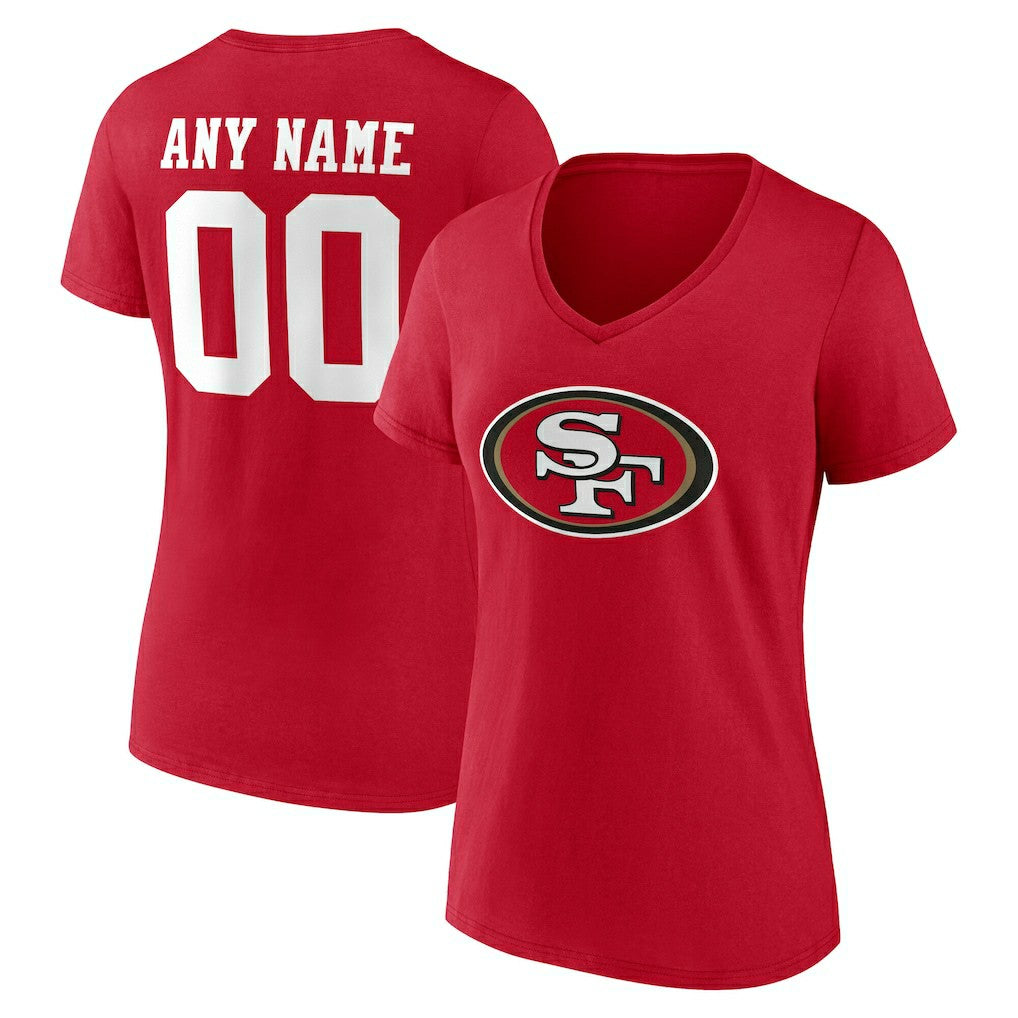 San Francisco 49ers Women's Team Authentic Personalized Name & Number V-Neck T-Shirt - Scarlet on sale