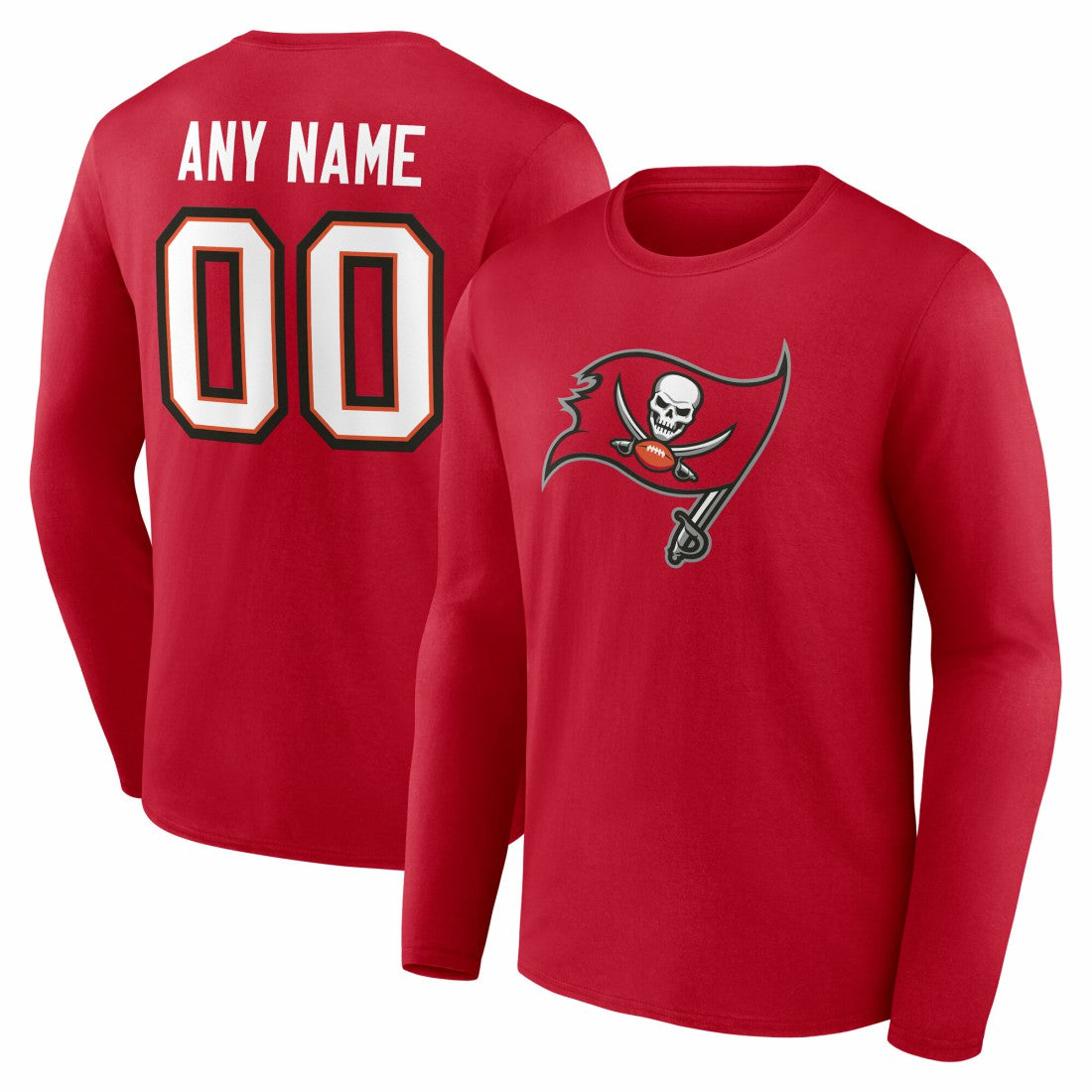 Tampa Bay Buccaneers Team Authentic Personalized Name & Number Long Sleeve T-Shirt - Red discount