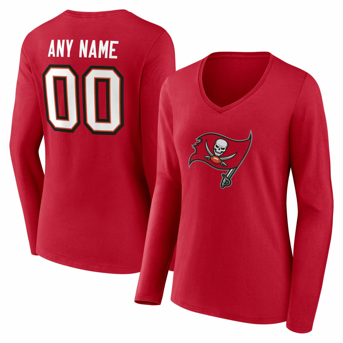 Tampa Bay Buccaneers Women's Team Authentic Personalized Name & Number Long Sleeve V-Neck T-Shirt - Red cheap