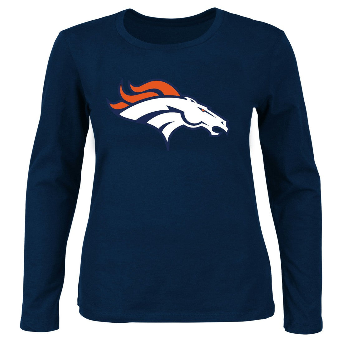 Denver Broncos Women's Plus Size Scoop Neck Long Sleeve T-Shirt - Navy for sale
