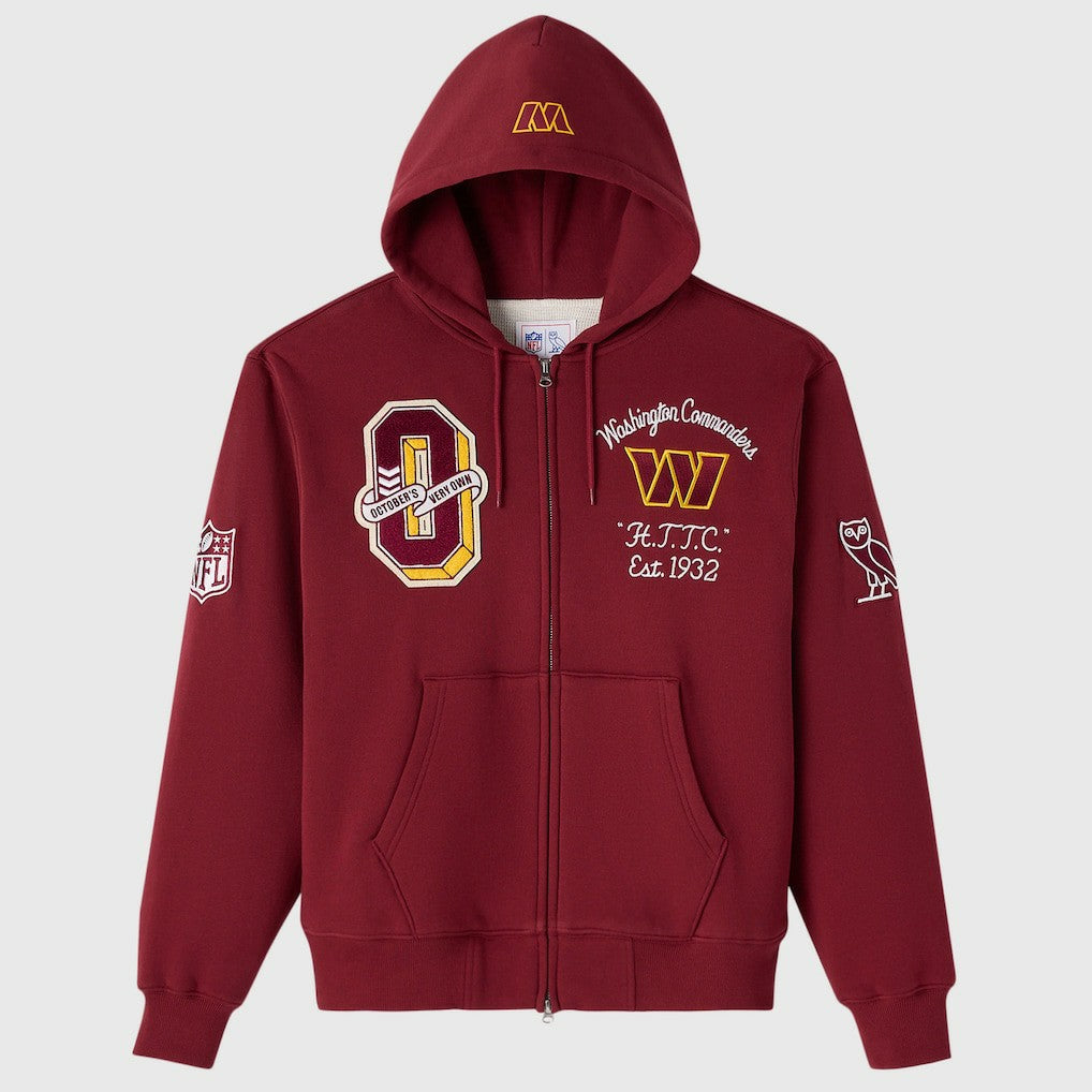 Washington Commanders OVO x NFL Unisex Full-Zip Waffle-Lined Hoodie - Burgundy discount