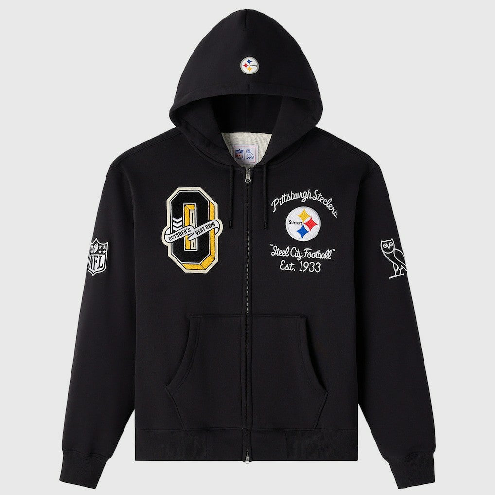Pittsburgh Steelers OVO x NFL Unisex Full-Zip Waffle-Lined Hoodie - Black online