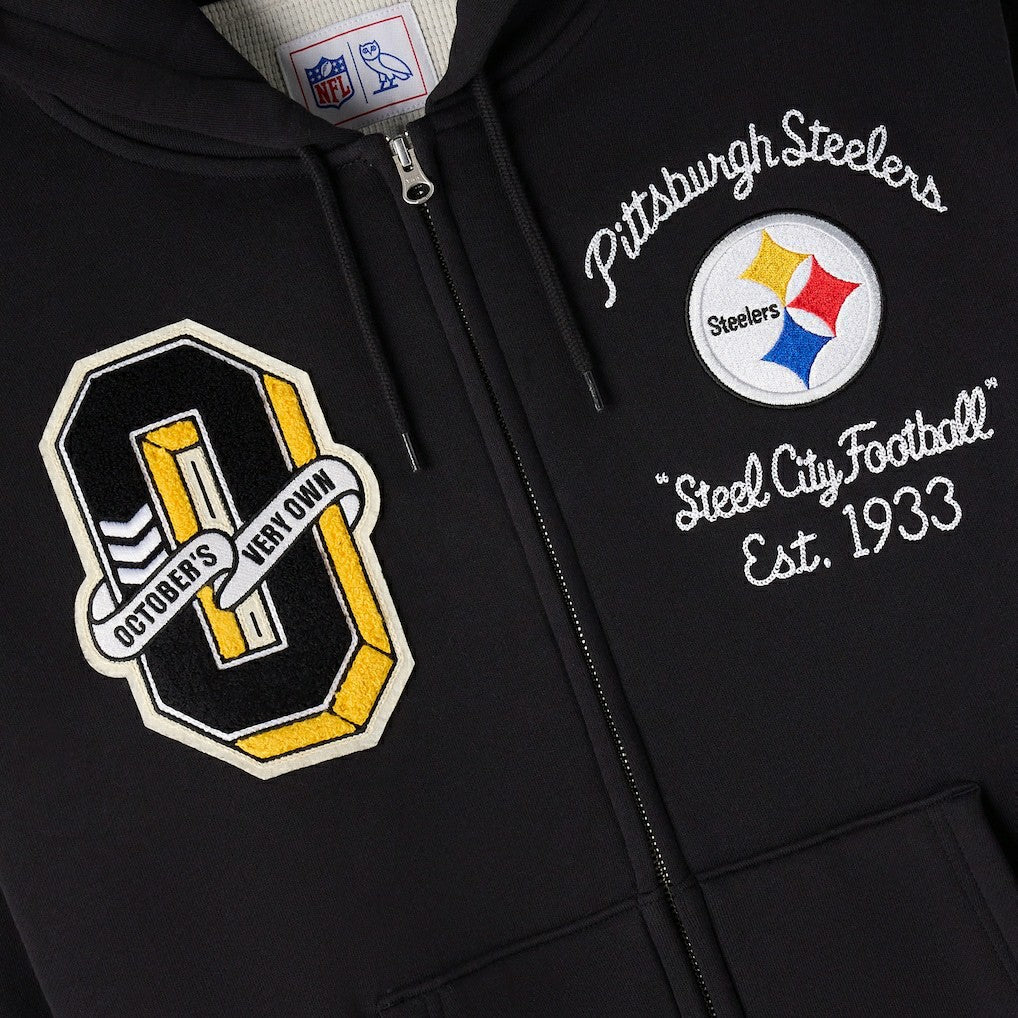 Pittsburgh Steelers OVO x NFL Unisex Full-Zip Waffle-Lined Hoodie - Black online