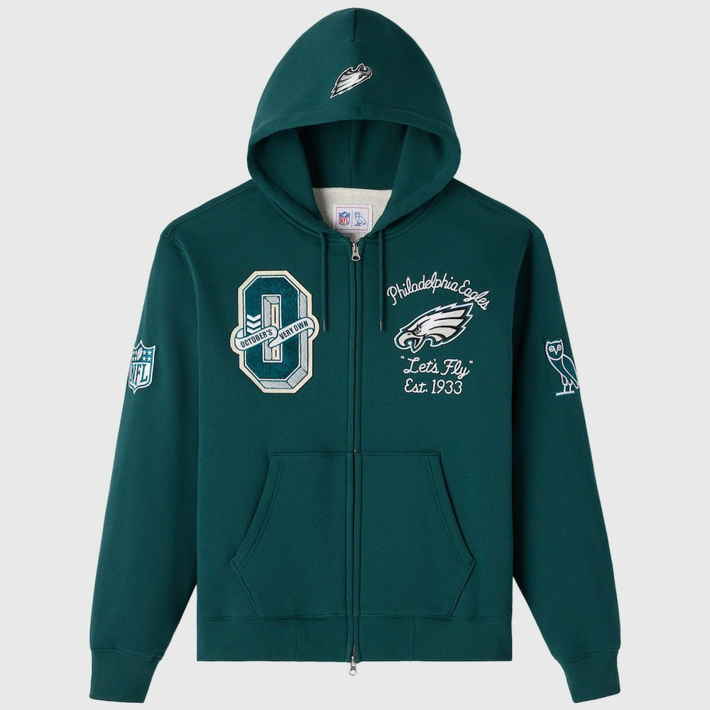 Philadelphia Eagles OVO x NFL Unisex Full-Zip Waffle-Lined Hoodie - Midnight Green on sale