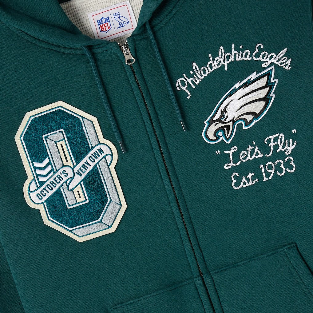 Philadelphia Eagles OVO x NFL Unisex Full-Zip Waffle-Lined Hoodie - Midnight Green on sale