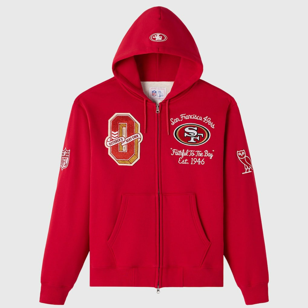 San Francisco 49ers OVO x NFL Unisex Full-Zip Waffle-Lined Hoodie - Scarlet online