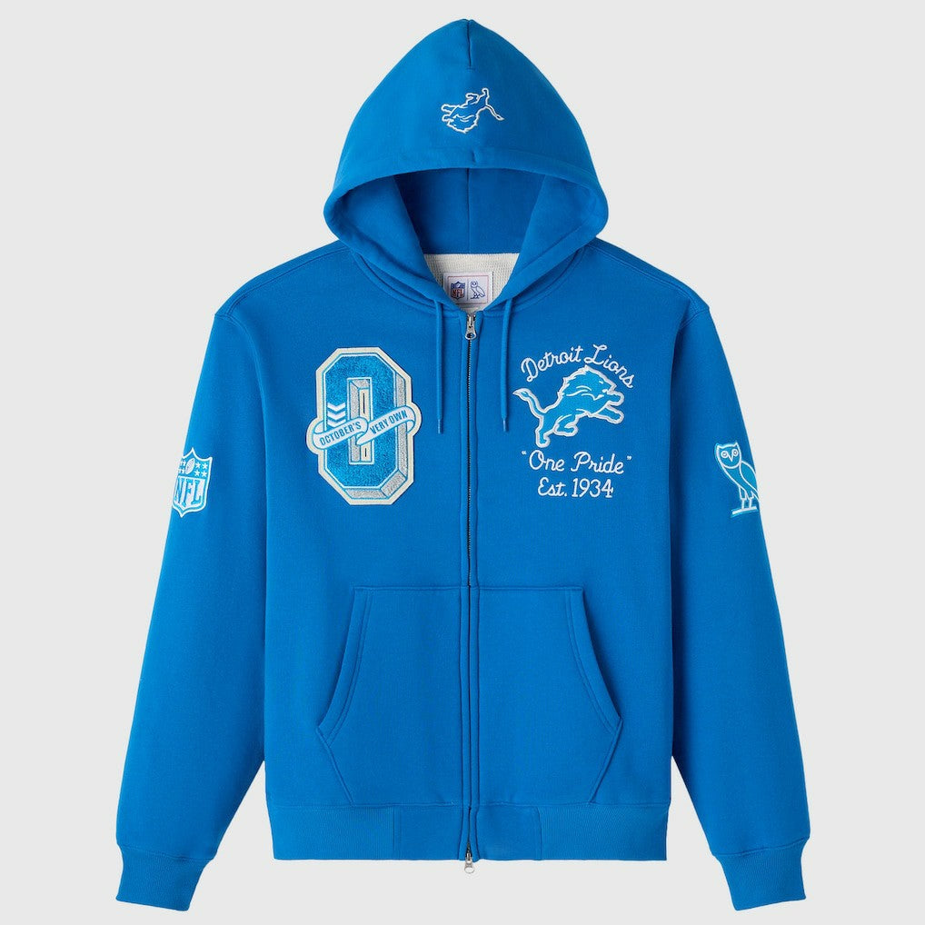 Detroit Lions OVO x NFL Unisex Full-Zip Waffle-Lined Hoodie - Blue sale