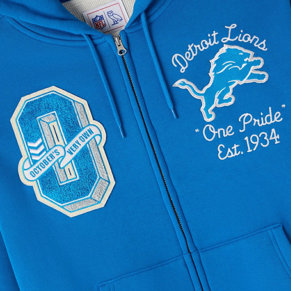 Detroit Lions OVO x NFL Unisex Full-Zip Waffle-Lined Hoodie - Blue sale