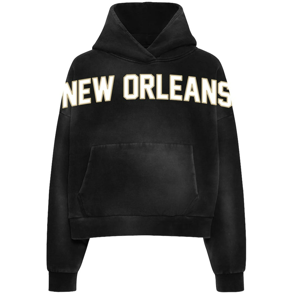 WRLDINVSN x New Orleans Saints Unisex Cozy Cropped Hoodie - Black cheap
