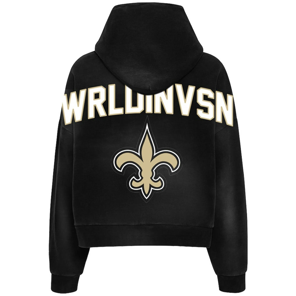 WRLDINVSN x New Orleans Saints Unisex Cozy Cropped Hoodie - Black cheap
