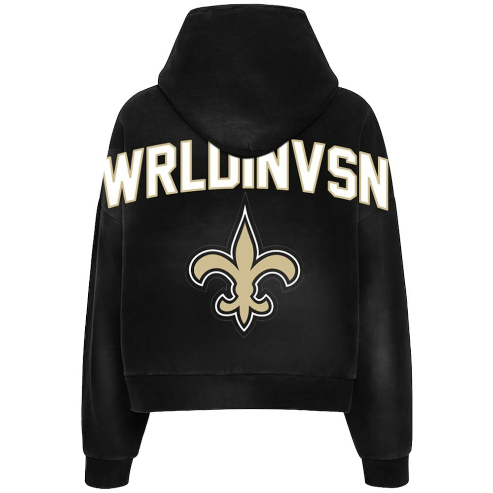 WRLDINVSN x New Orleans Saints Unisex Cozy Cropped Hoodie - Black cheap
