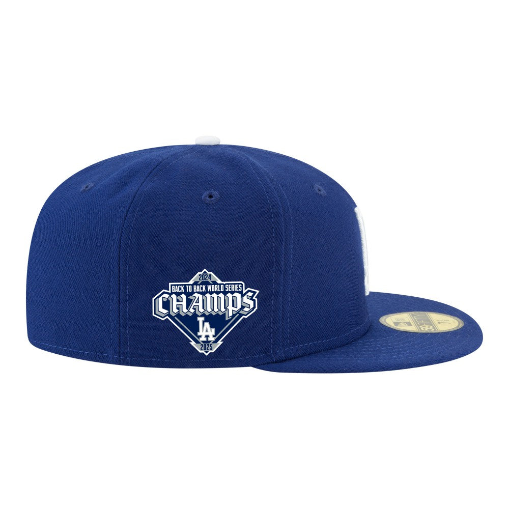 Los Angeles Dodgers Back-to-Back Champions Diamond Side Patch 59FIFTY Fitted Hat - Royal | New Era