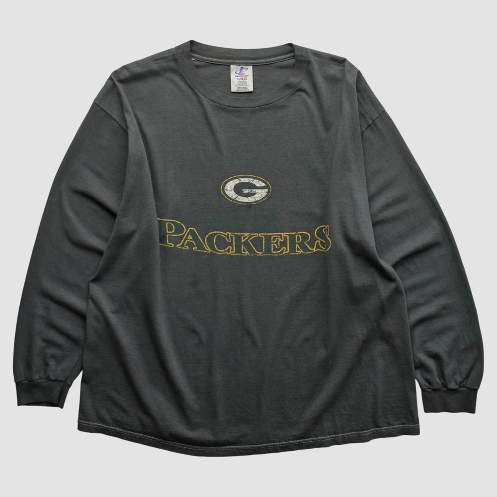 Green Bay Packers Logo Athletic 2000s Long Sleeve T-shirt - Charcoal Vintage for sale
