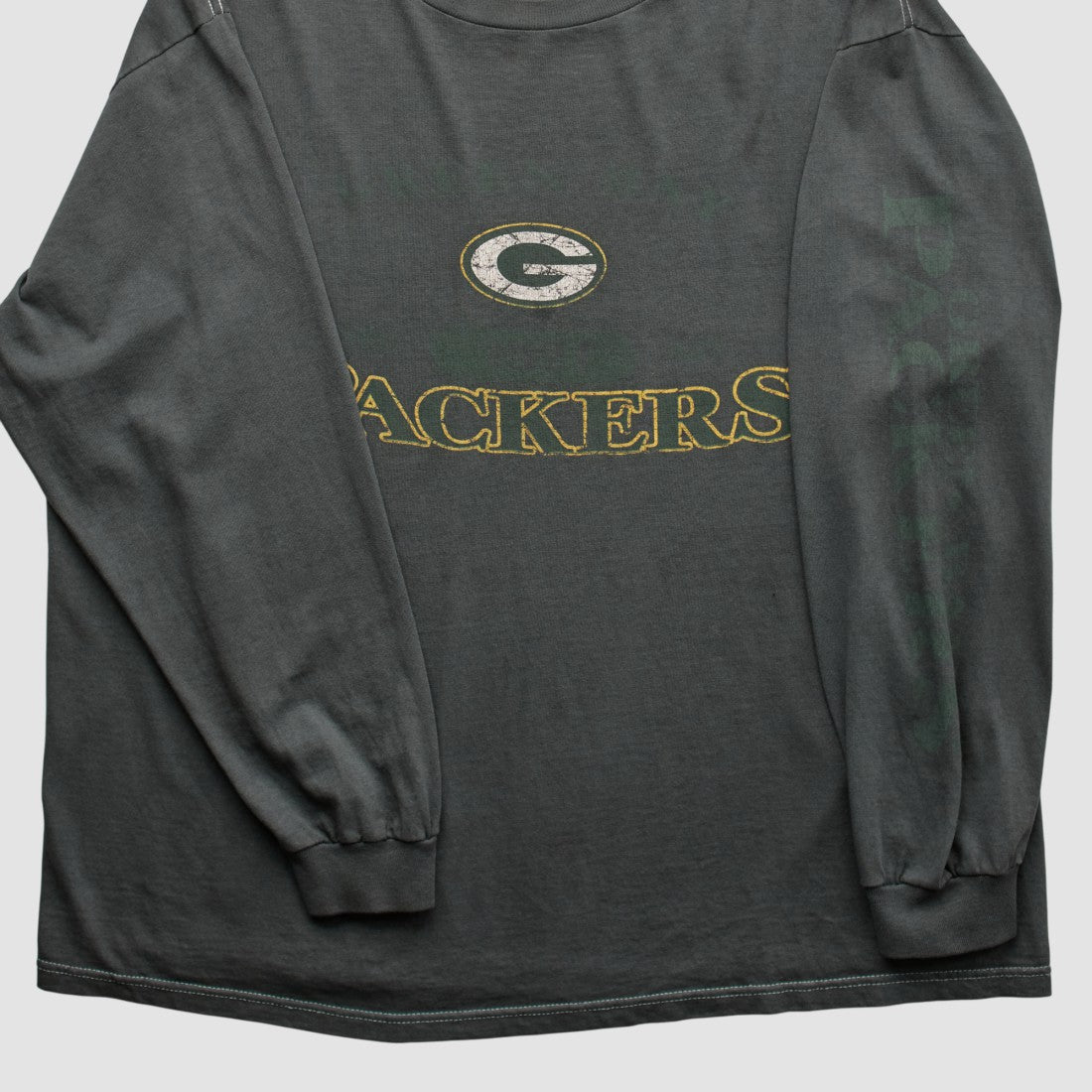 Green Bay Packers Logo Athletic 2000s Long Sleeve T-shirt - Charcoal Vintage for sale