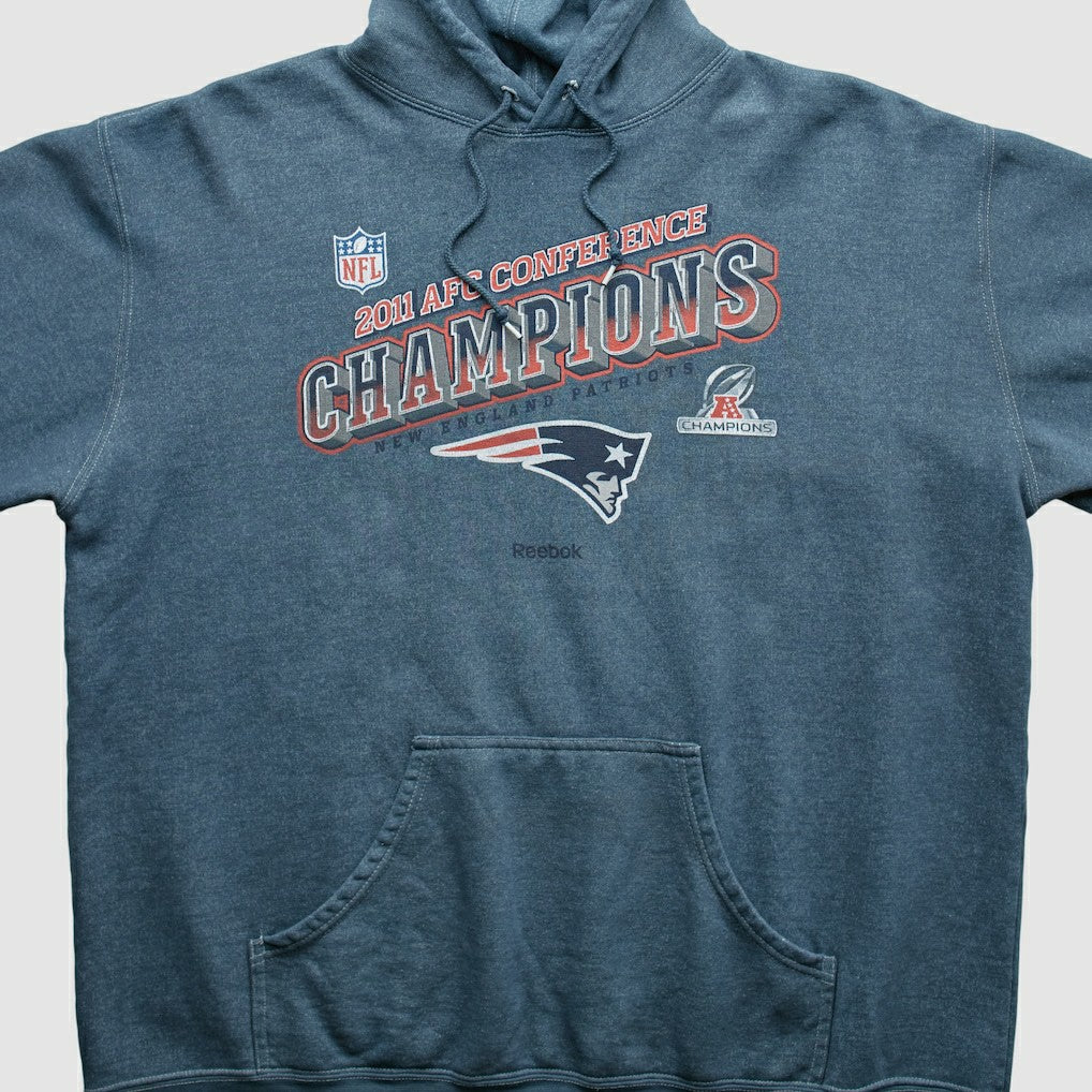 New England Patriots Reebok 2011 Hooded Pullover Sweatshirt - Blue Vintage sale